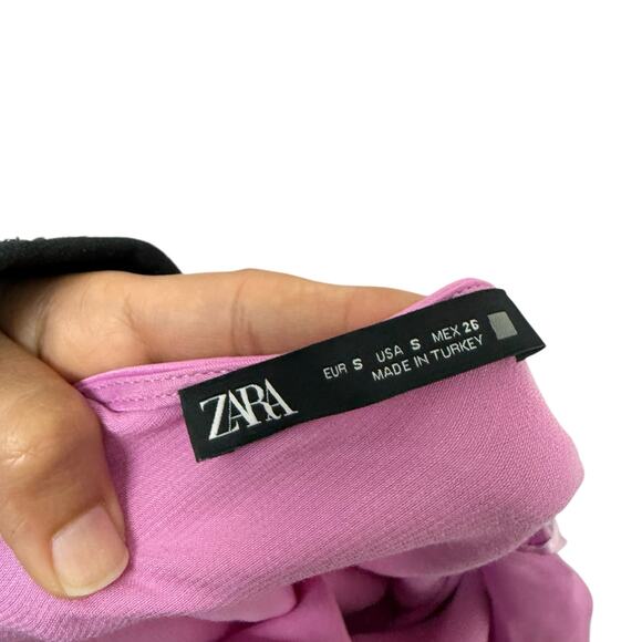 ZARA Pink Satin Camisole Rhinestone Strap Cowl‎ neck Slip Mini Dress Size Small - Picture 6 of 8